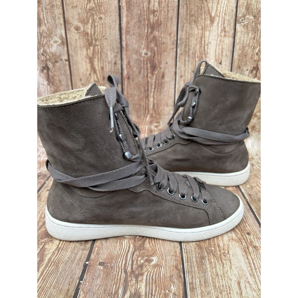 UGG Brown Leather Shearling Lined Lace Up Ankle Bootie Round Toe SIZE 6 woman - Picture 6 of 9